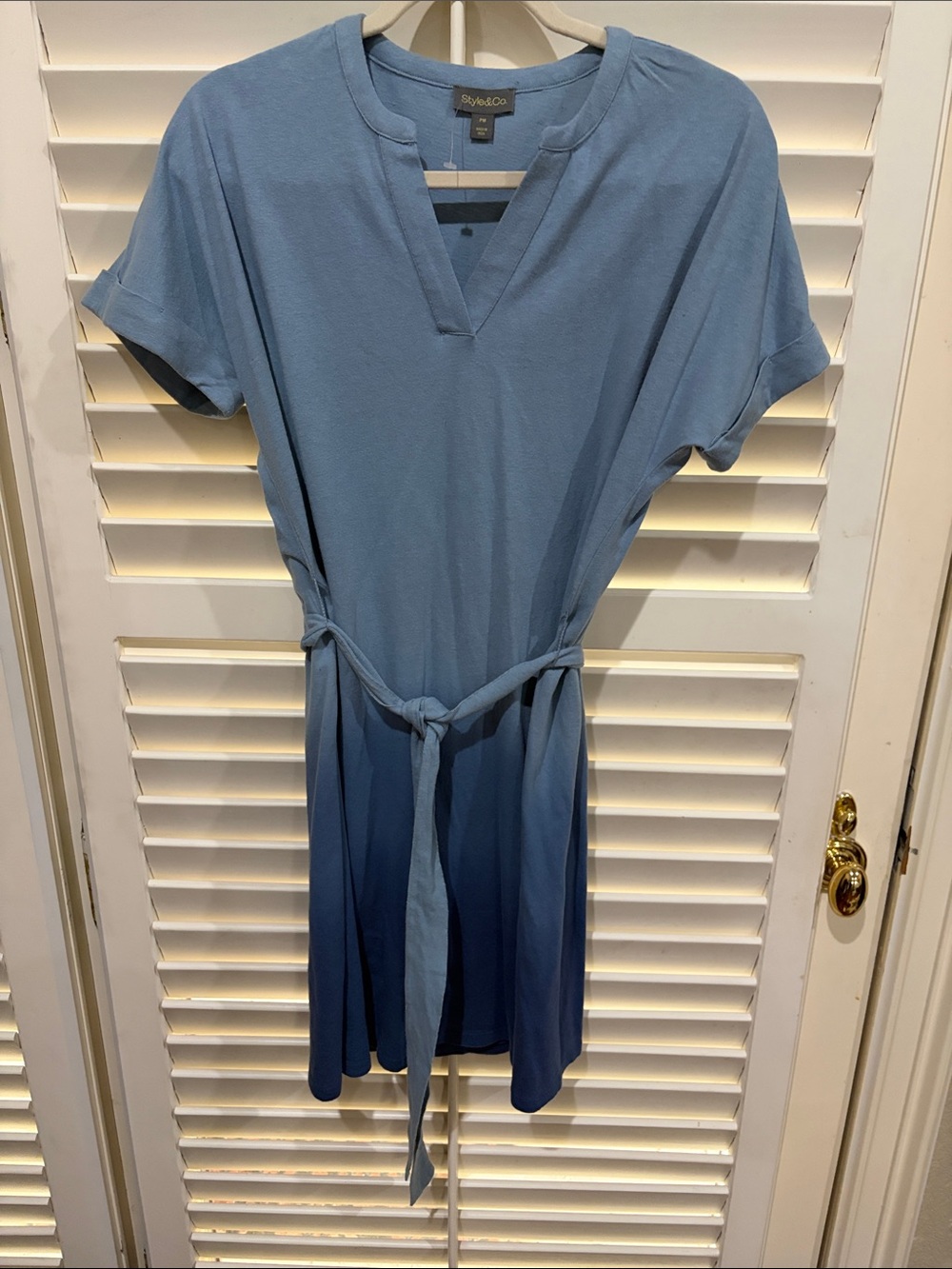 Style & Co. Blue Ombre Belted V-Neck Dress. Size PM NWOT